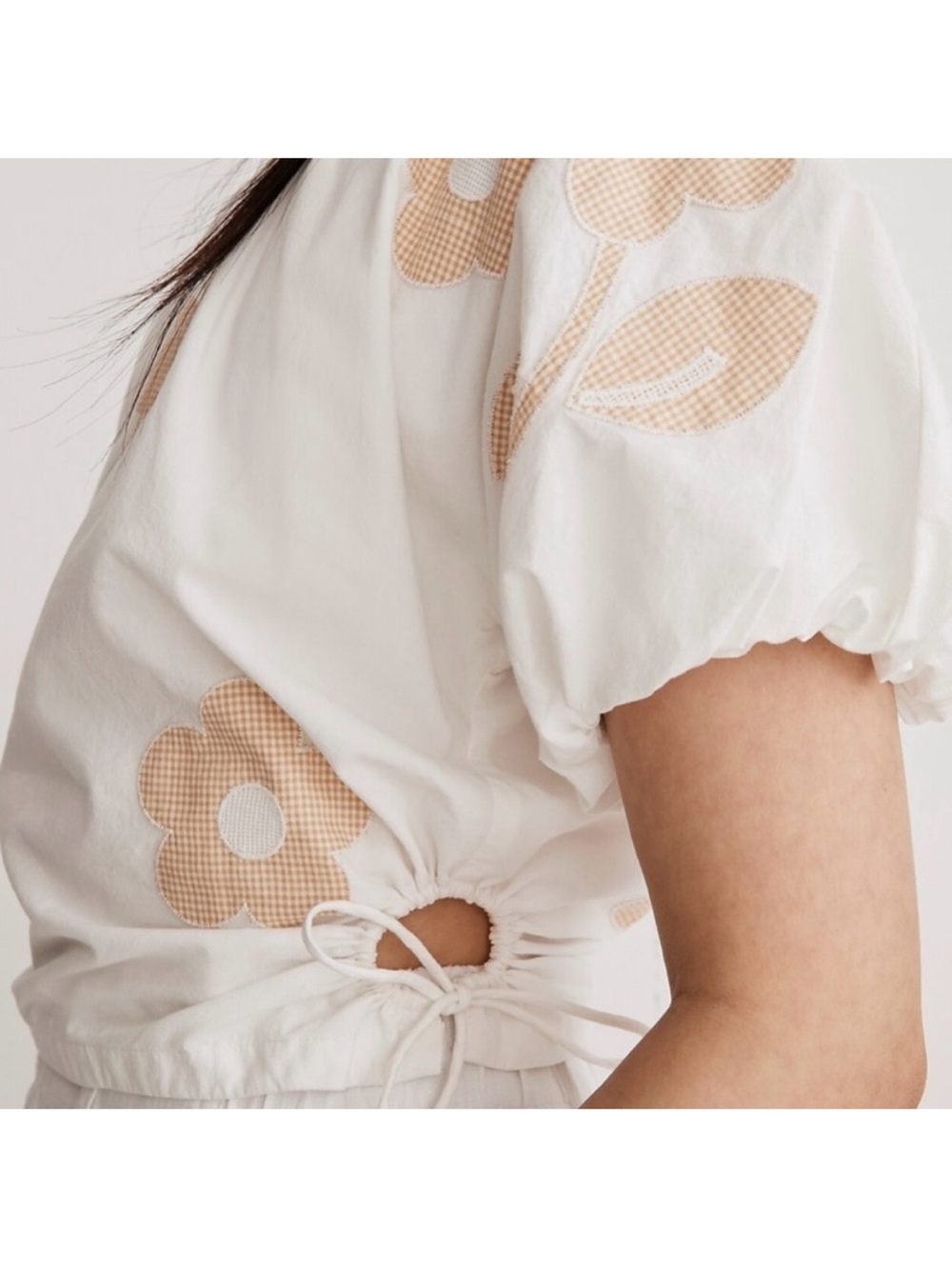Madewell Embroidered Poplin Puff-Sleeve Cutout Top